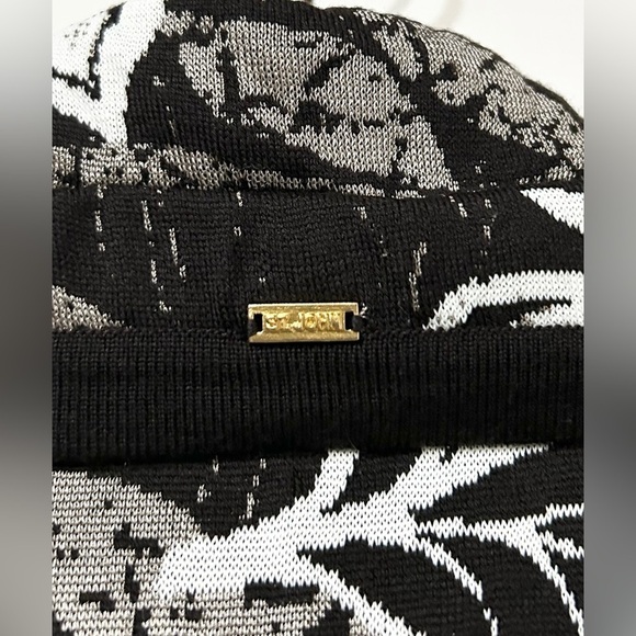 St. John Wool Blend Leaf Print Knit Cardigan Jacket Brown White 12 - Picture 6 of 9